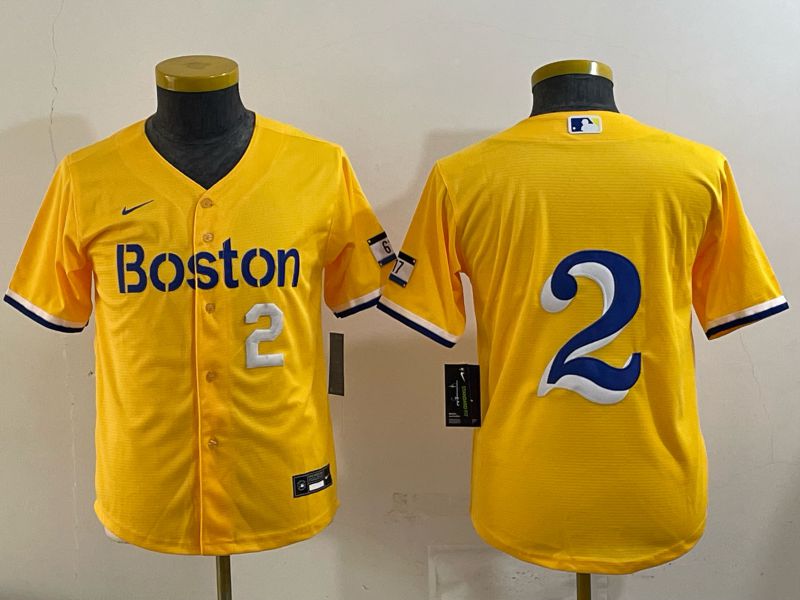 Youth 2025 Boston Red Sox #2 No Name Yellow Nike MLB Jersey 03->youth mlb jersey->Youth Jersey